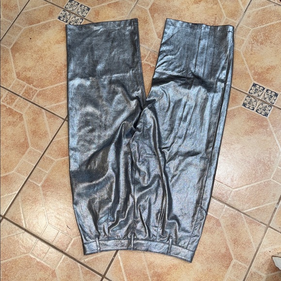 Amadi Metallic Silver faux leather  Wide Leg Pants bottoms - Picture 5 of 5